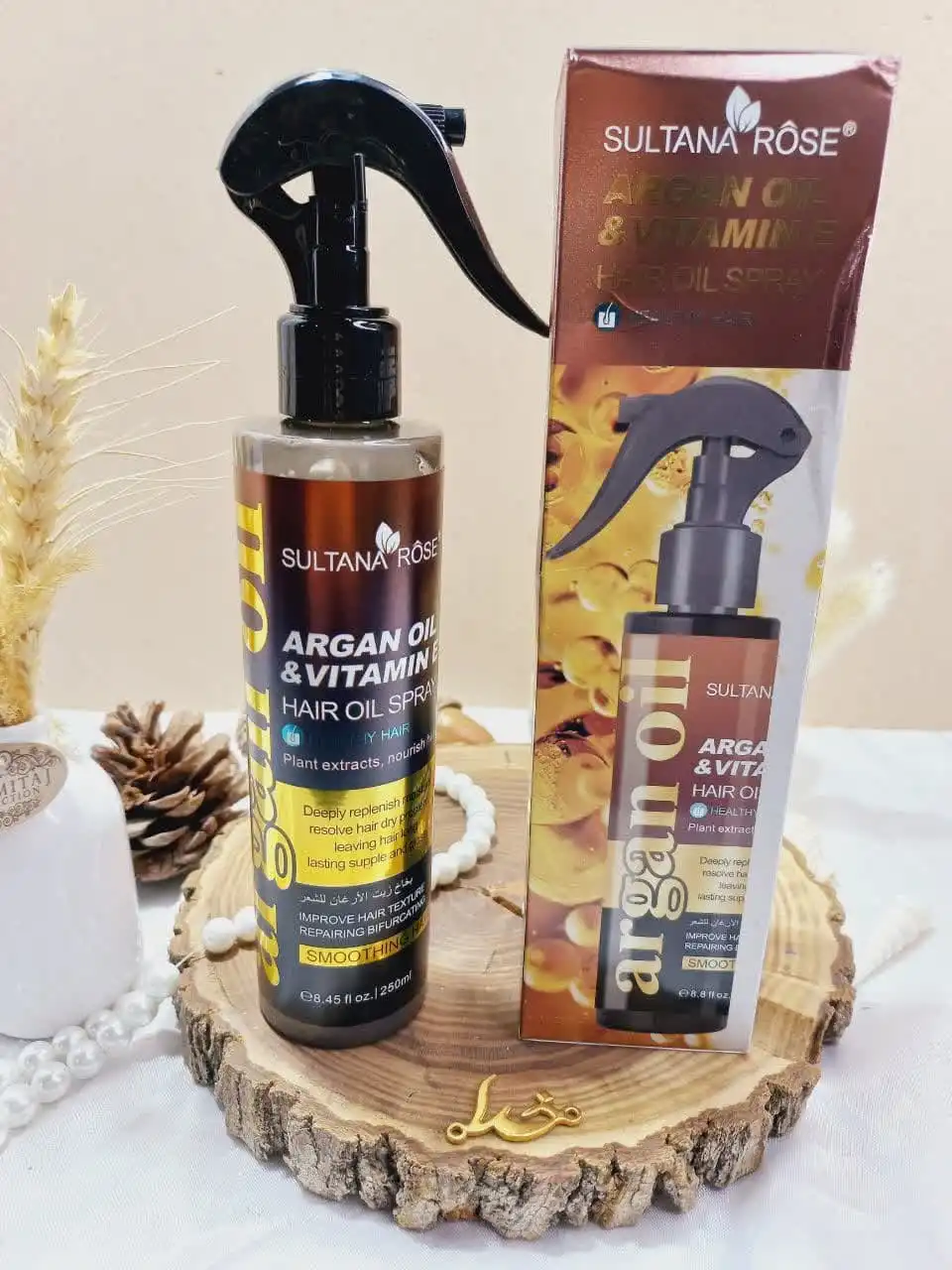 اسپری دو فاز مدل روغن آرگان و ویتامین ای  VITAMIN E / Argan oil حجم 250 میل برند سلطان رز SULTANA ROSE اصلی کد SA231