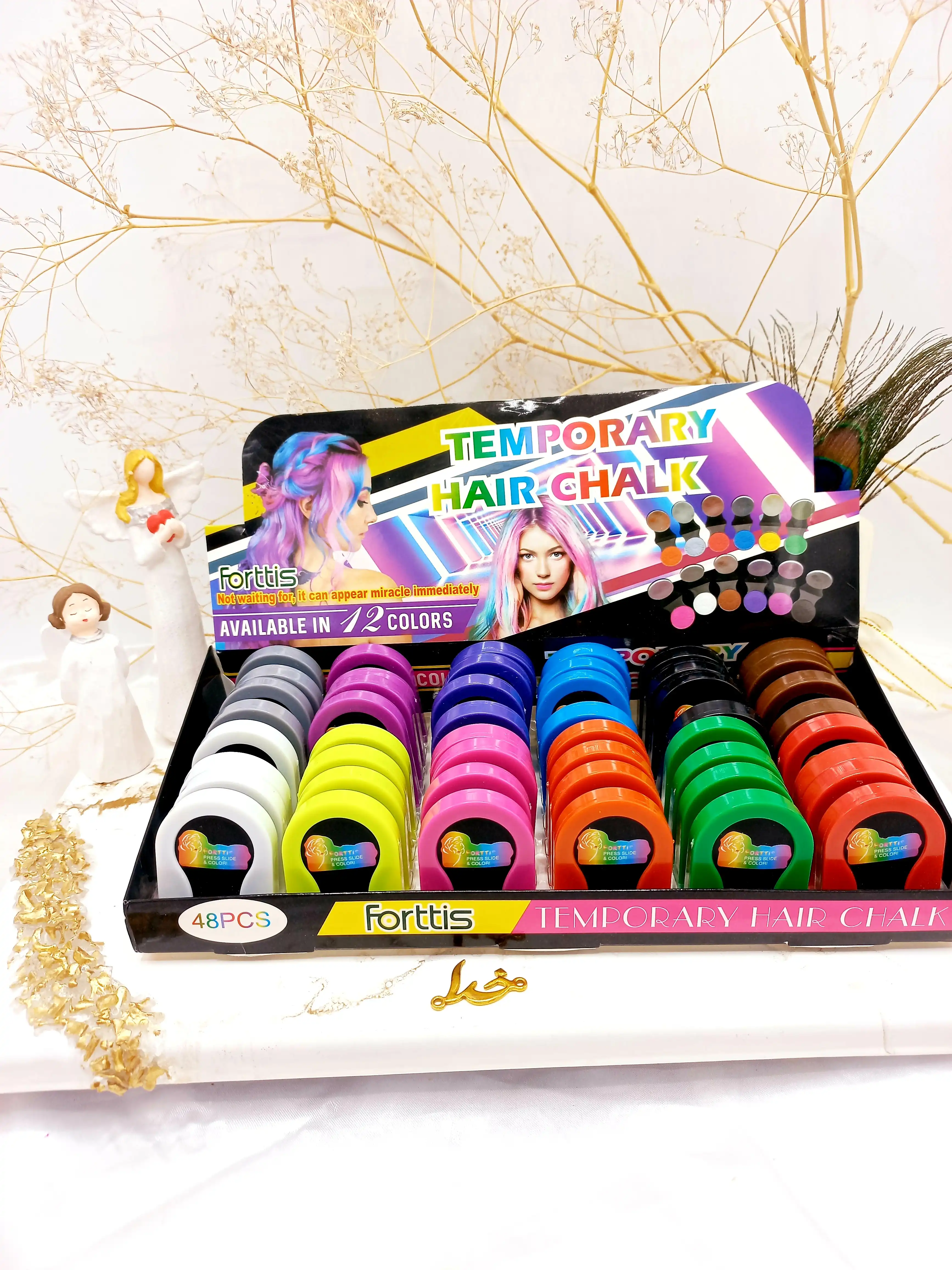 گچ مو سکه ای 6 عددی طرح گل برند TEMPORAY HAIR CHALK کد TH006